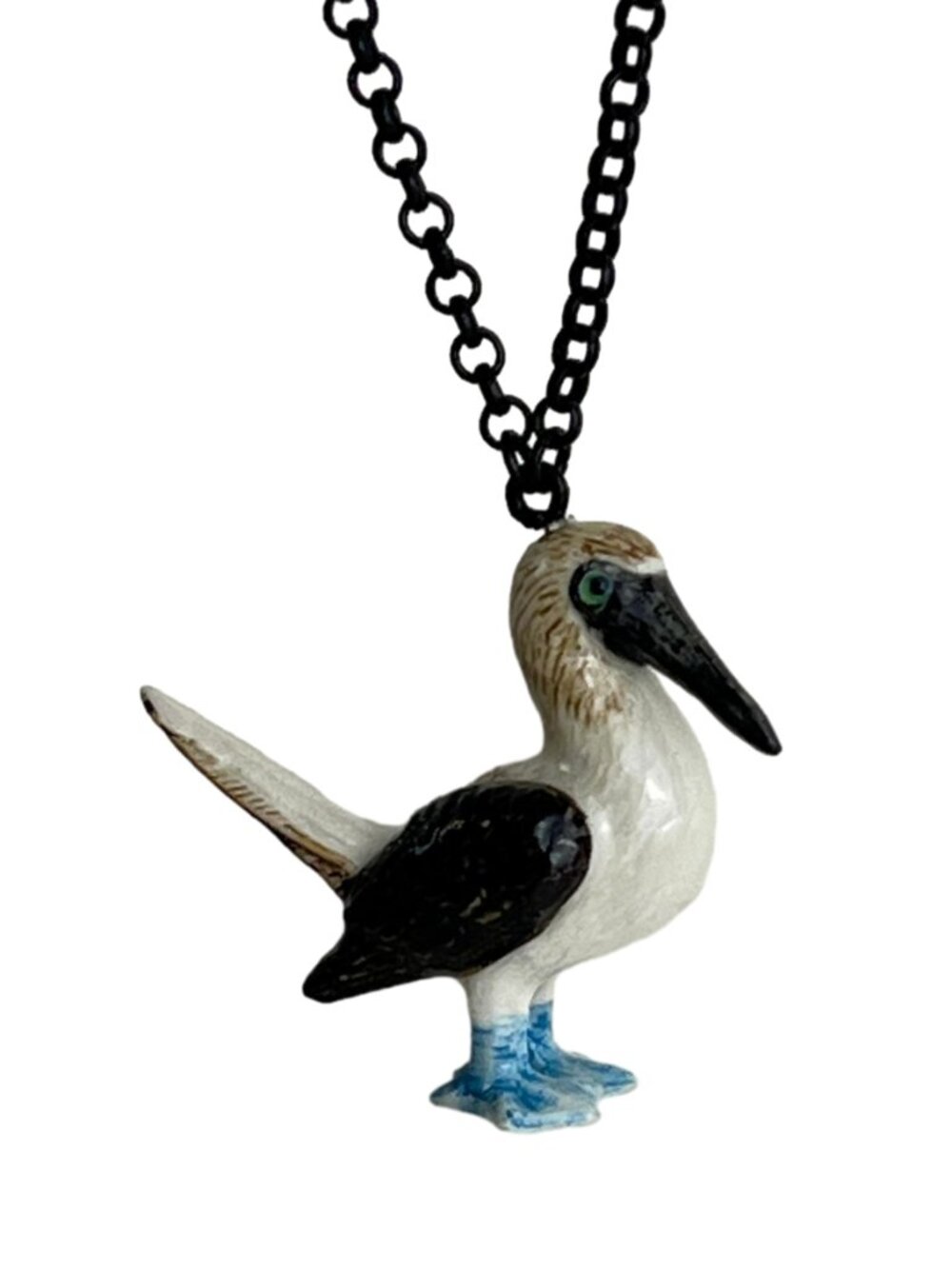 Handmade Miniature Ceramic Blue-footed Booby Bird Pendant Necklace NWT